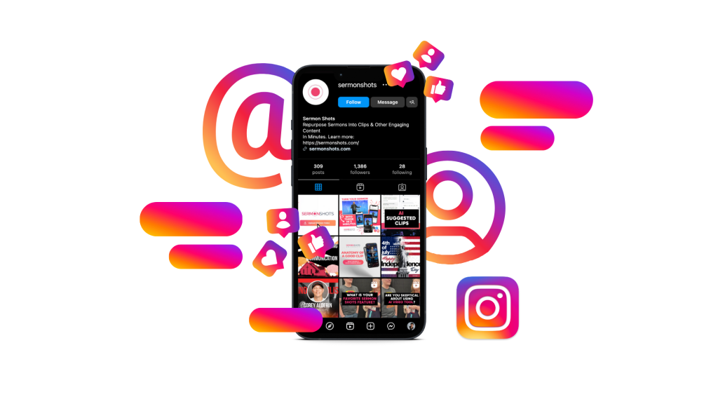 Photo of Sermon Shots social media page on Instagram with Instagram logo in the back.