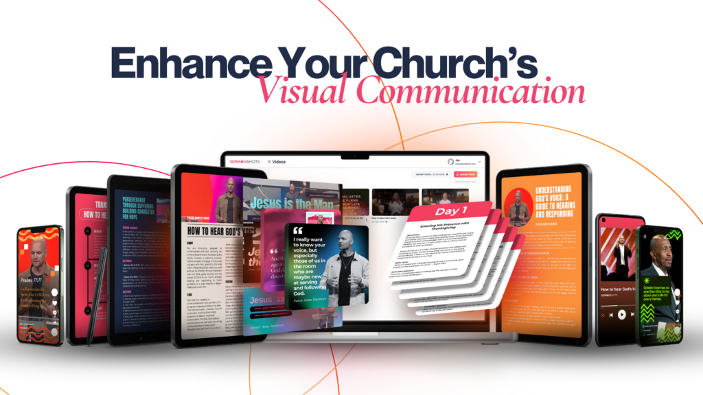 Graphic showing different church images on different devices