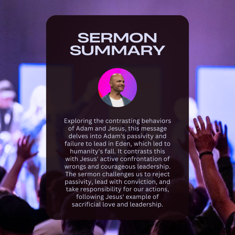 Graphic of a sermon summary over a picture of people worshiping.