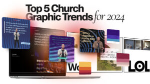 Top 5 church graphic design trends coming from a laptop.