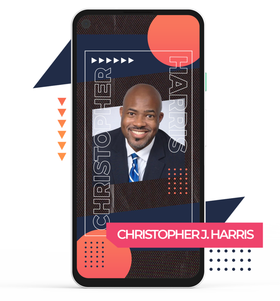 Photo of pastor Christopher J. Harris of a phone screen